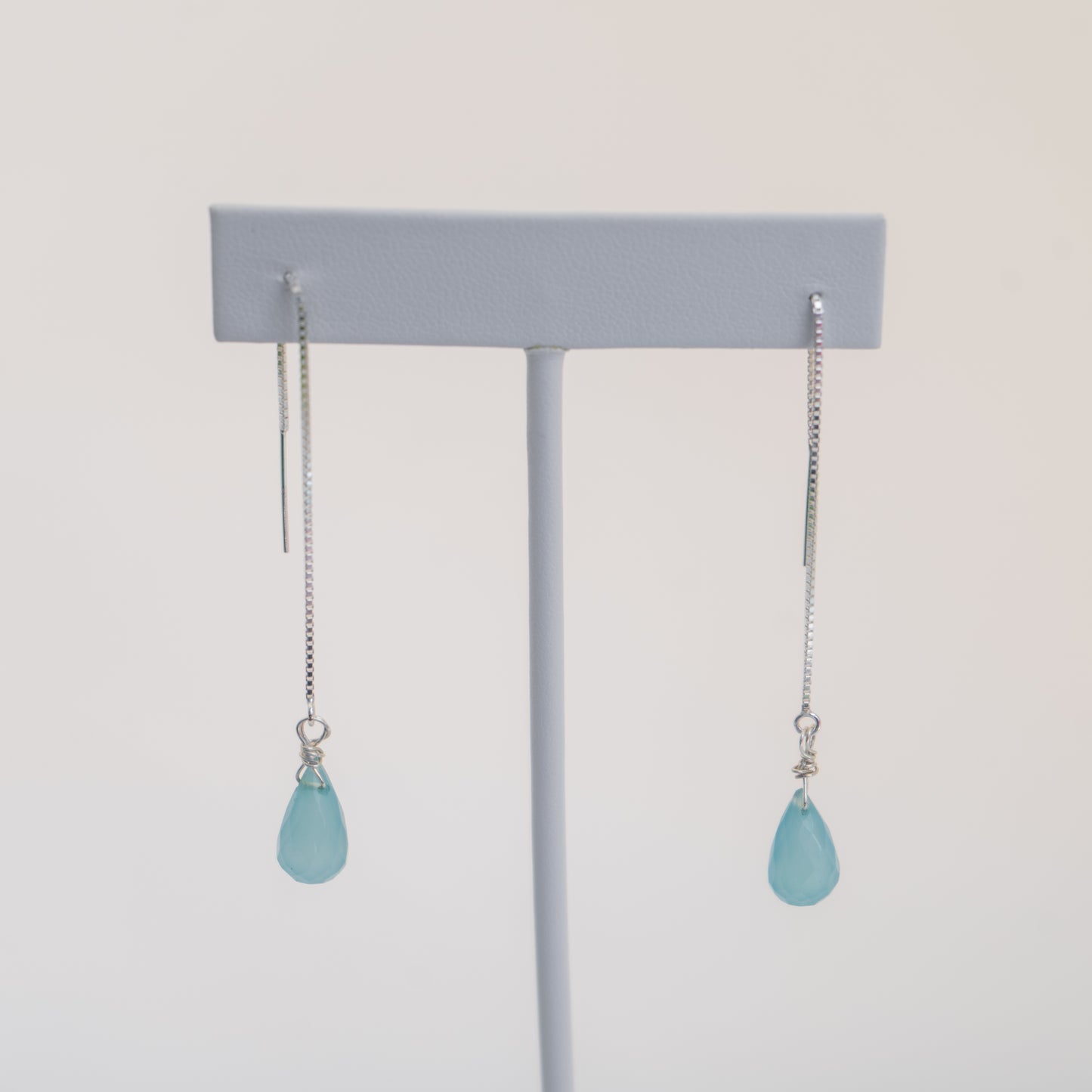 Blue chalcedony gemstone threader earrings