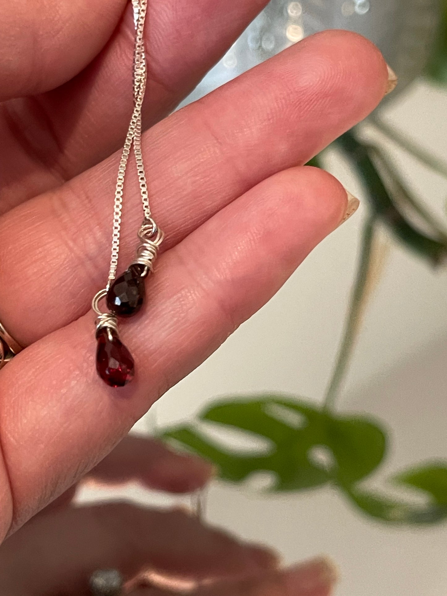 Garnet gemstone threader earrings