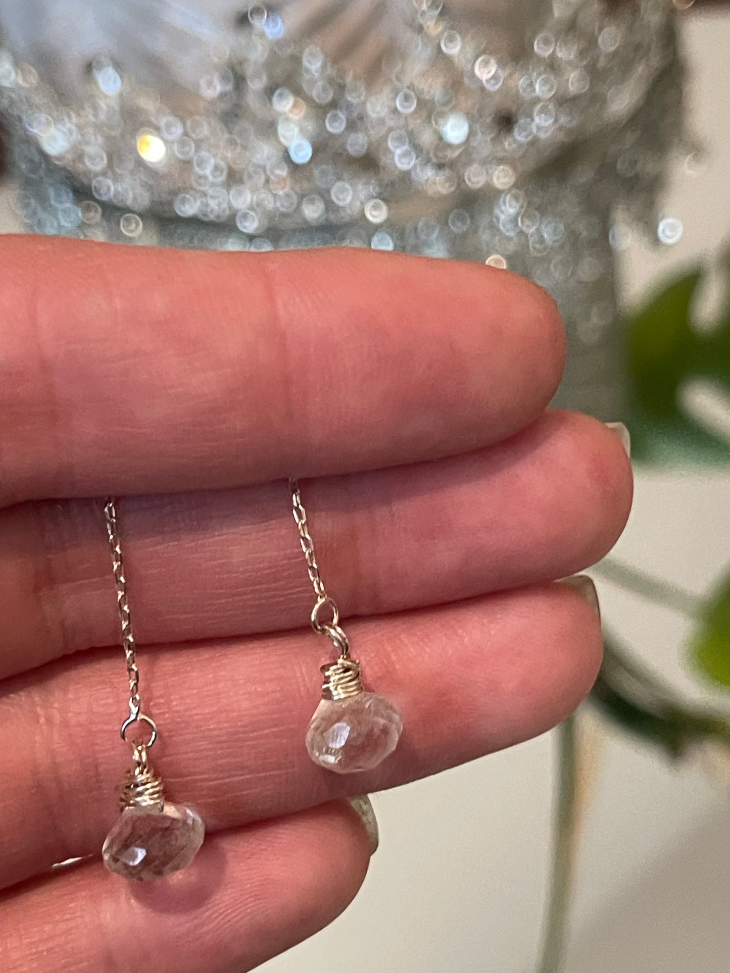 Green amethyst gemstone threader earrings