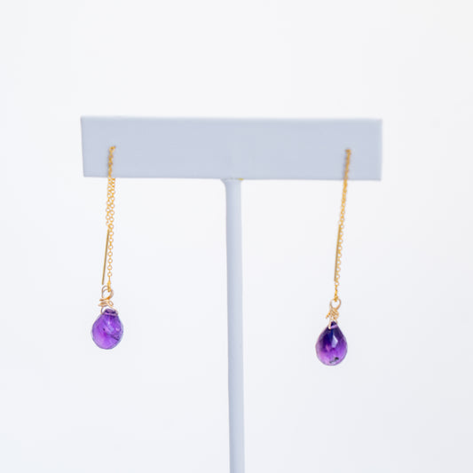 Amethyst gemstone threader earrings