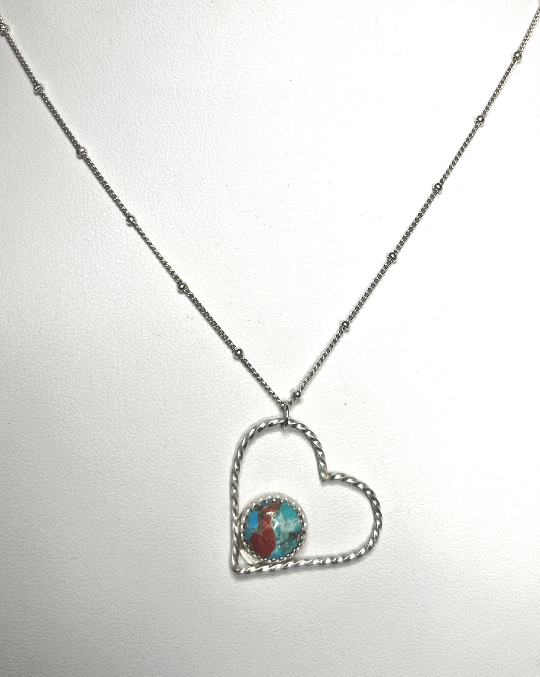 Turquoise and sterling silver open heart necklace