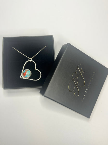 Turquoise and sterling silver open heart necklace