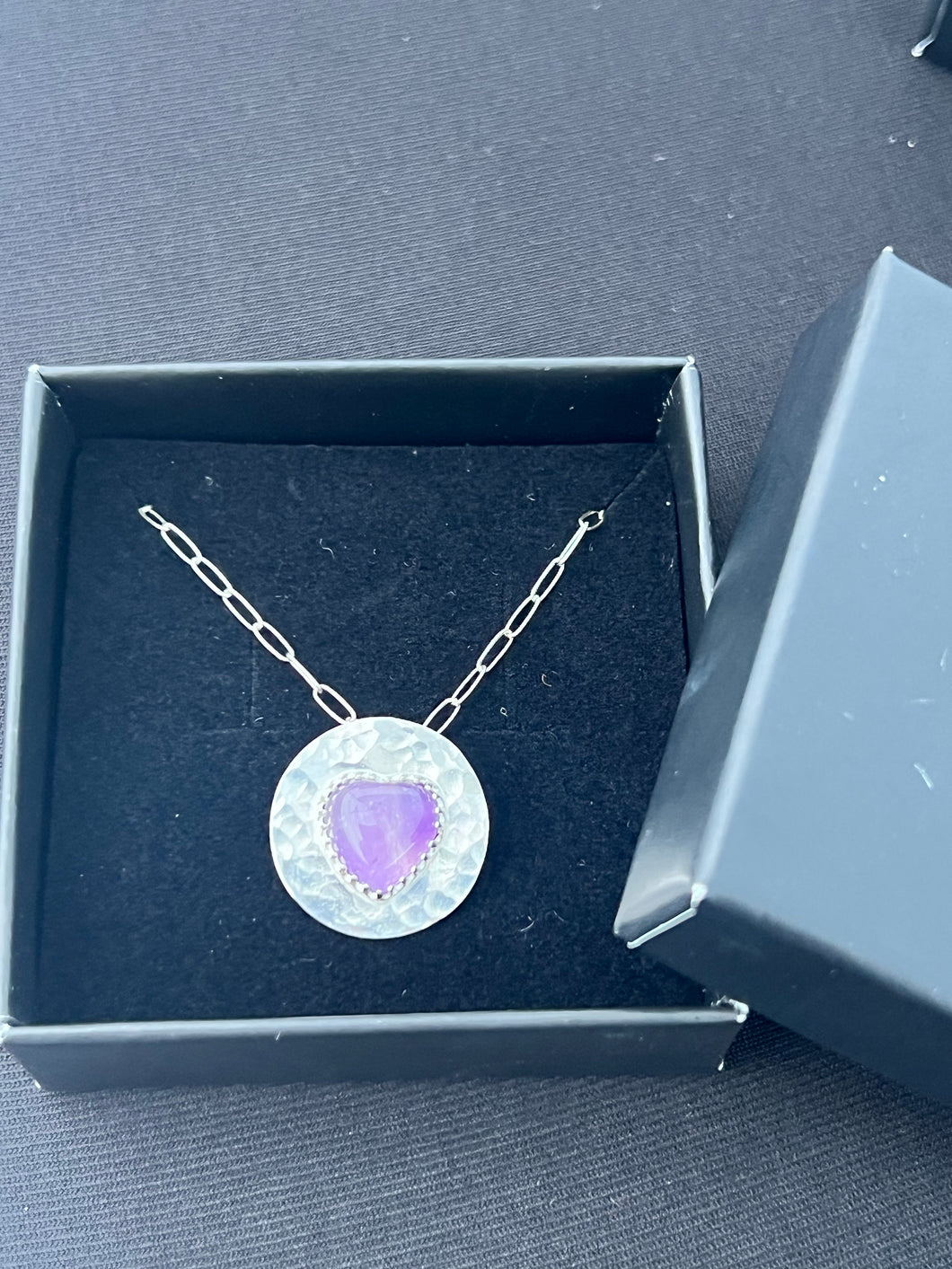 Heart shaped Amethyst and Sterling silver necklace