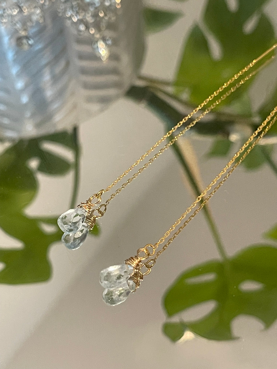 Sky blue topaz gemstone threader earrings