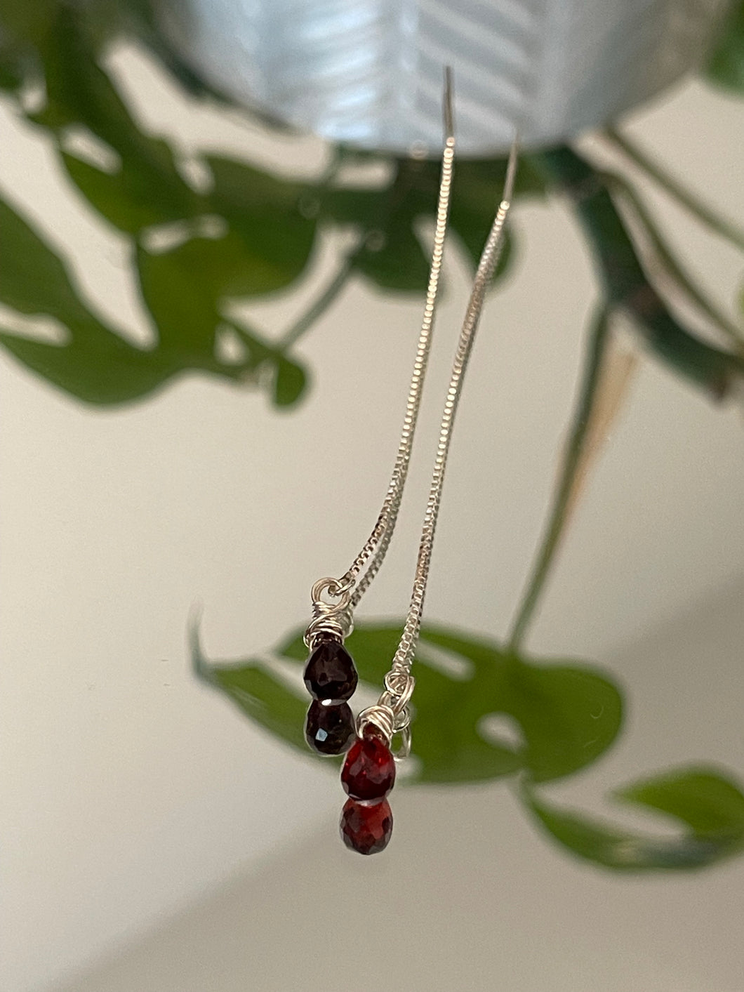 Garnet gemstone threader earrings