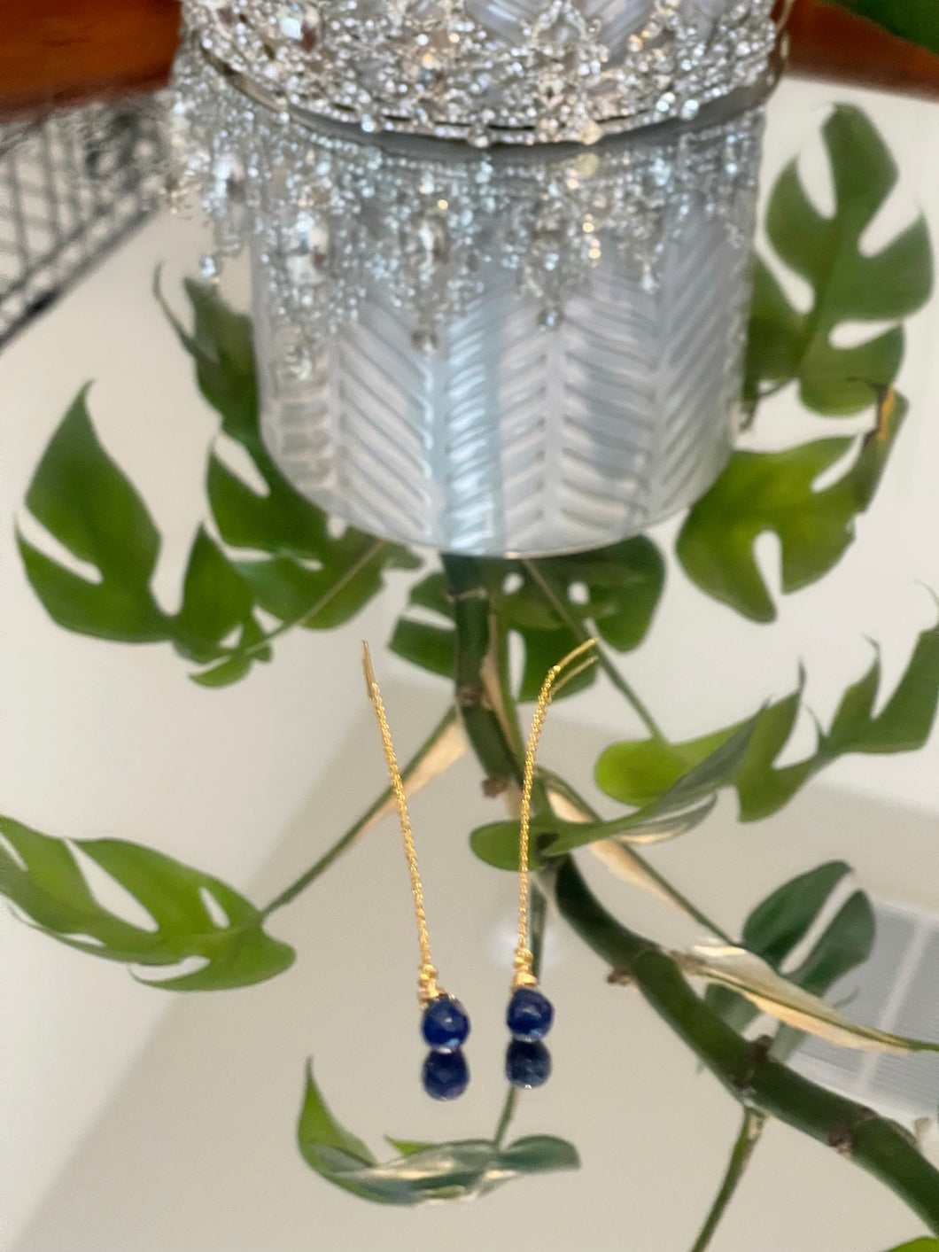 Sapphire gemstone threader earrings