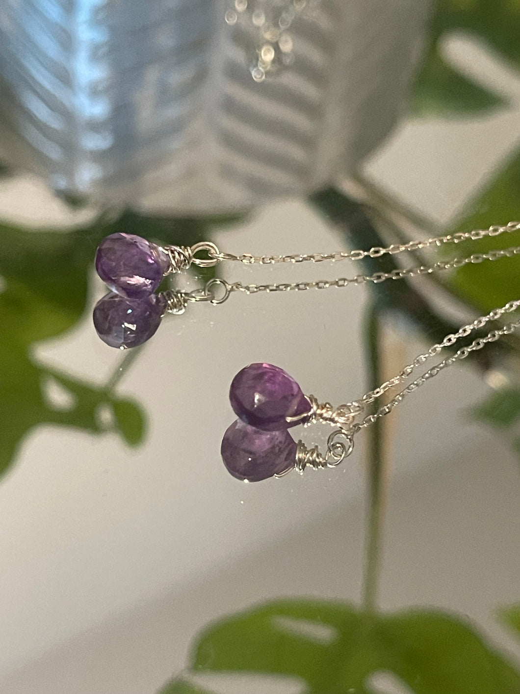 Amethyst gemstone threader earrings